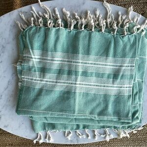 Turkish Bath Towel Set (4),New, 100% cotton, tassel fringe, green/wht, 3’x4.5’